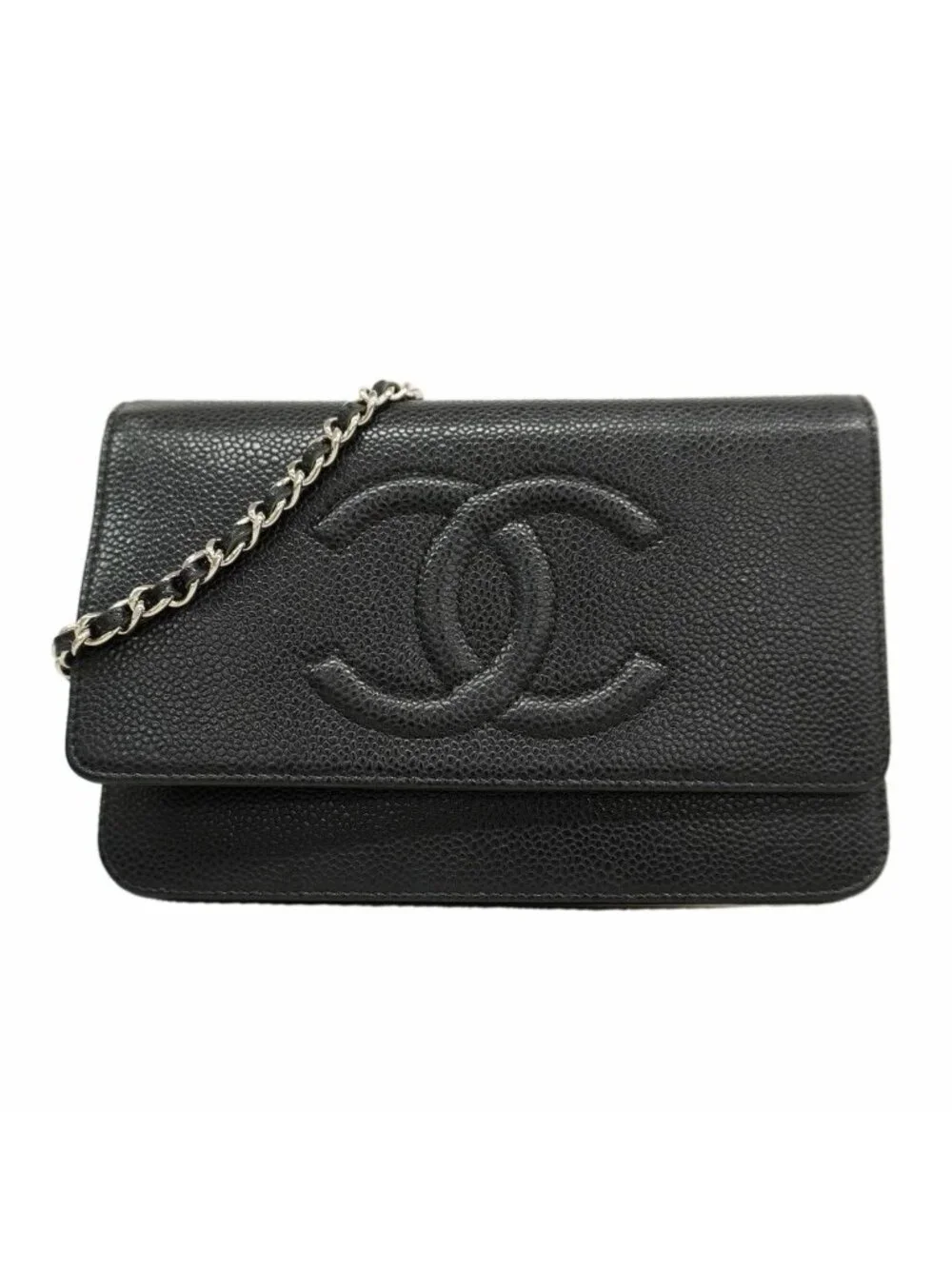 Chanel Wallet on Chain Caviar Leather Ebene Silver Shoulder Bag